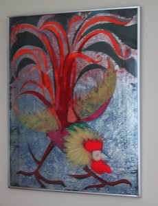 <b>Rooster</b><br />Hinterglas  framed by Artist  24 x 30 inches
<br />$1350.00
