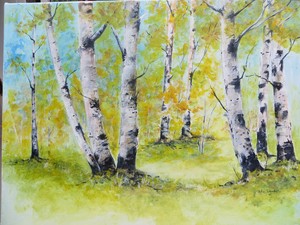 <b>Summer Heat</b><br />Summer in the birches 16 x20 Acrylic 