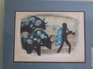 <b>Shepherd (Pan with Flute) - blue  18/20</b><br />Tar Hand Print   23 x 17 
<br />$390.00